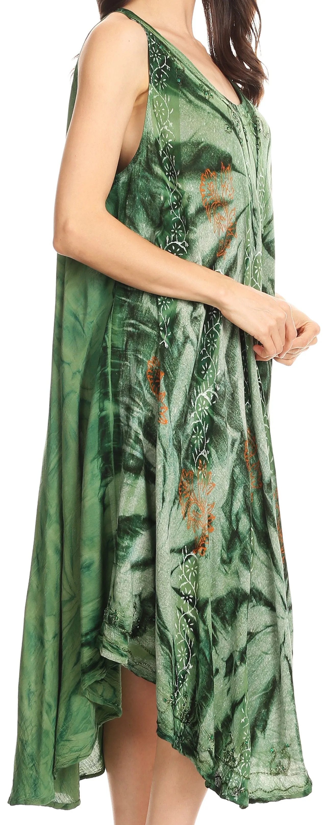 Sakkas Mariana Tie Dye Vine Print Dress / Cover Up with Sequins and Embroidery