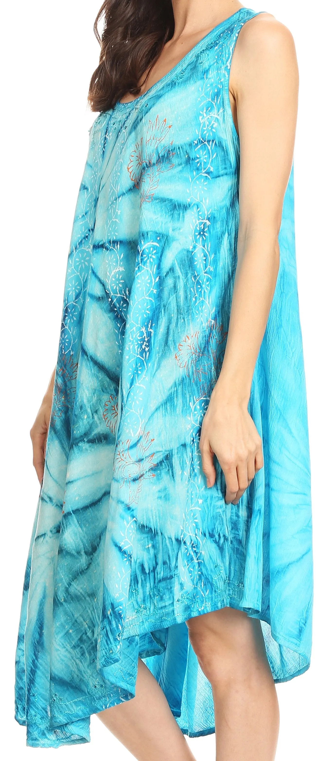 Sakkas Mariana Tie Dye Vine Print Dress / Cover Up with Sequins and Embroidery