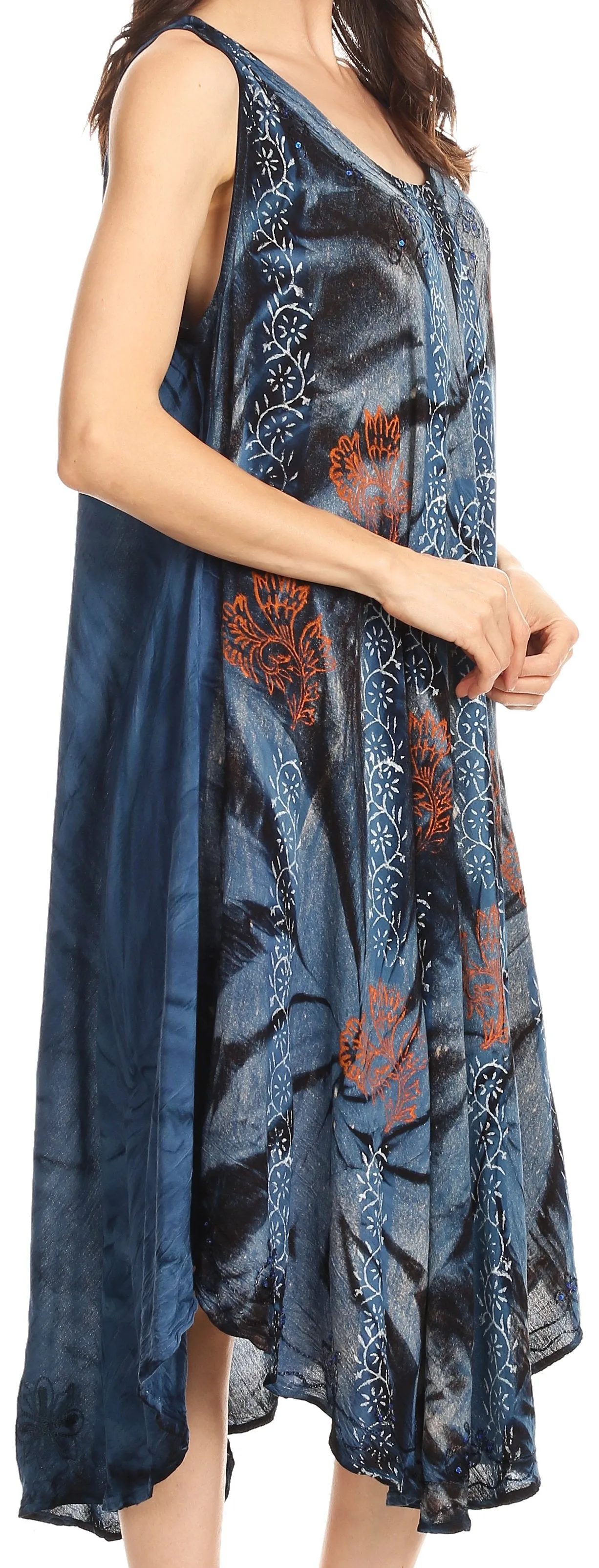 Sakkas Mariana Tie Dye Vine Print Dress / Cover Up with Sequins and Embroidery