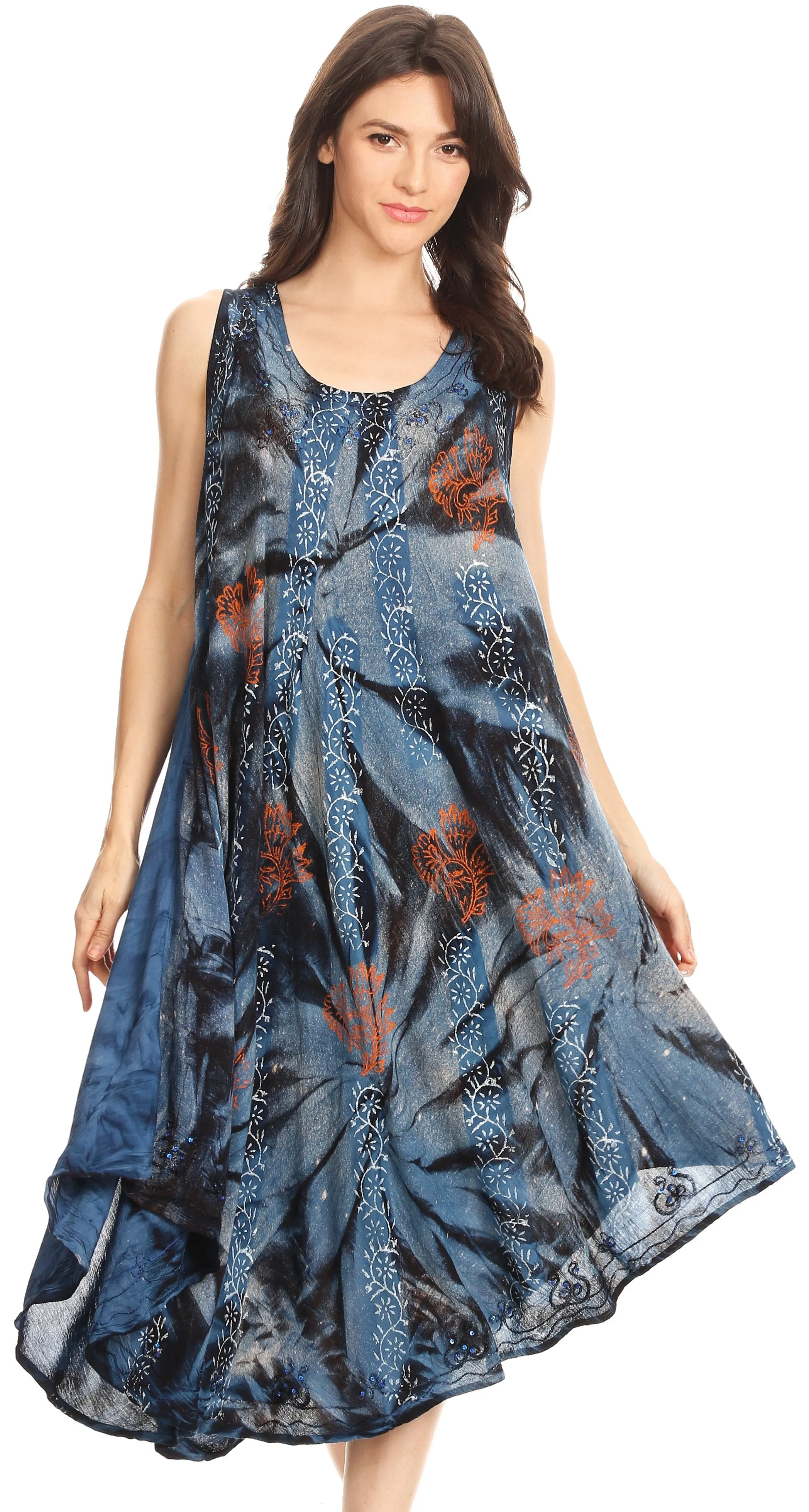 Sakkas Mariana Tie Dye Vine Print Dress / Cover Up with Sequins and Embroidery