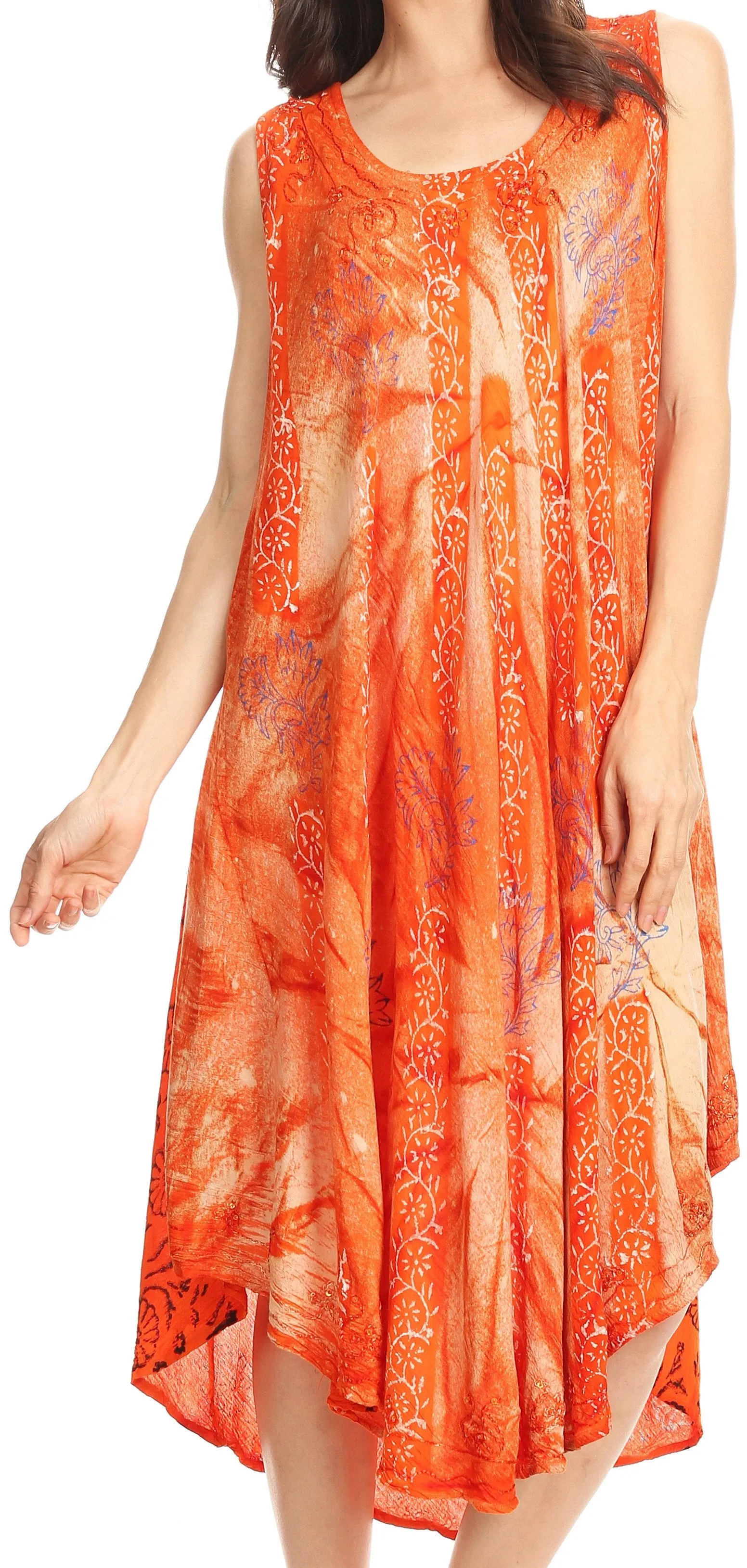 Sakkas Mariana Tie Dye Vine Print Dress / Cover Up with Sequins and Embroidery