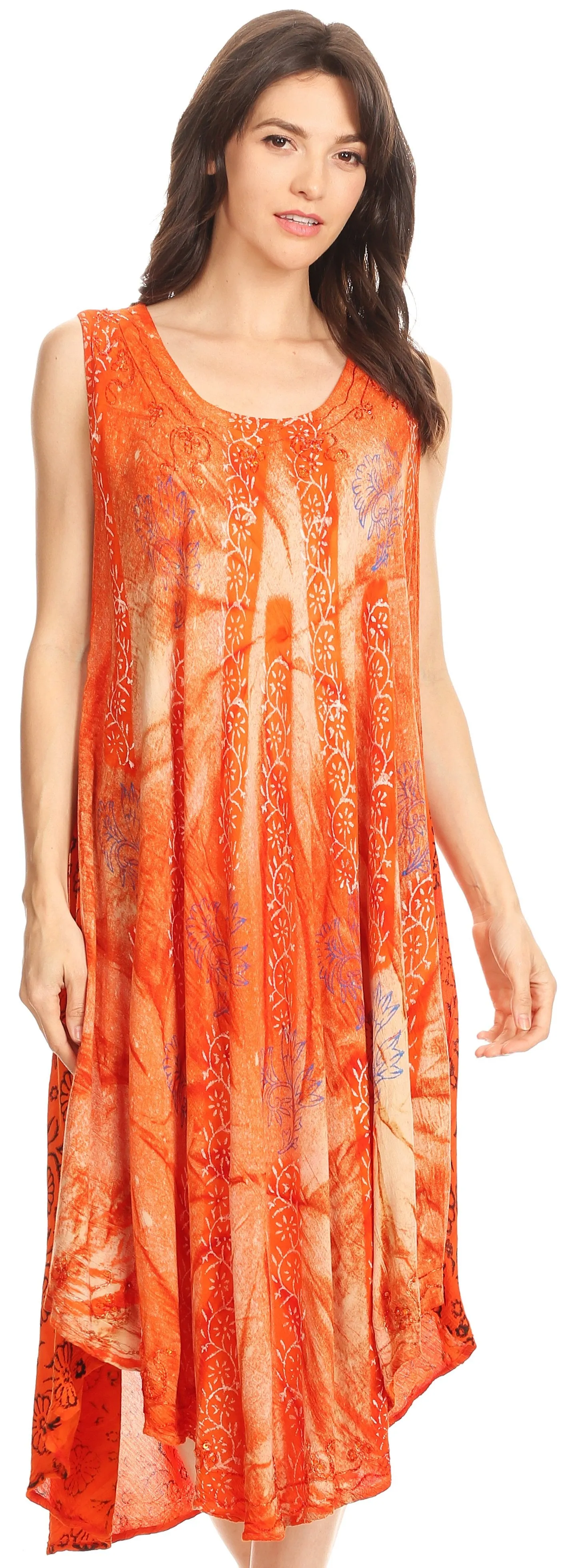 Sakkas Mariana Tie Dye Vine Print Dress / Cover Up with Sequins and Embroidery