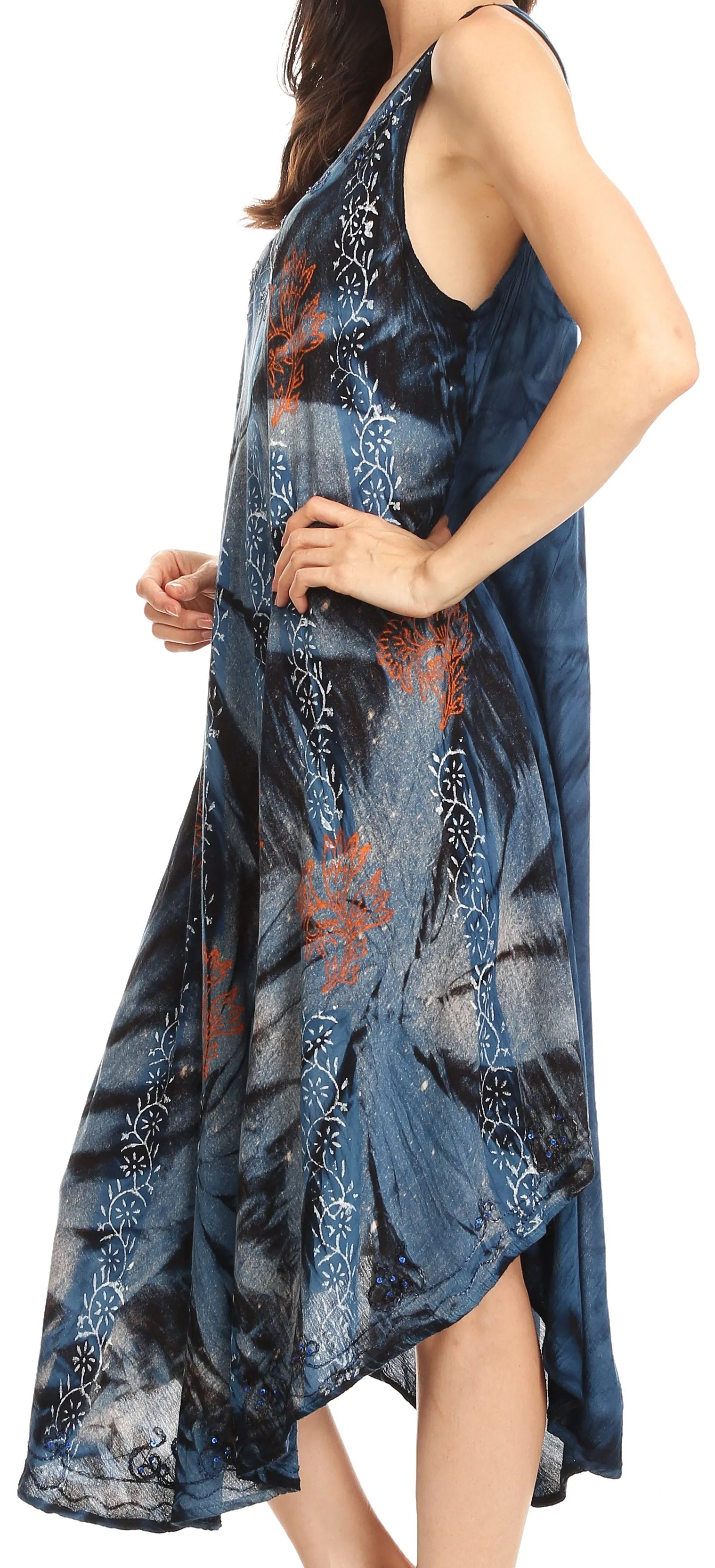 Sakkas Mariana Tie Dye Vine Print Dress / Cover Up with Sequins and Embroidery