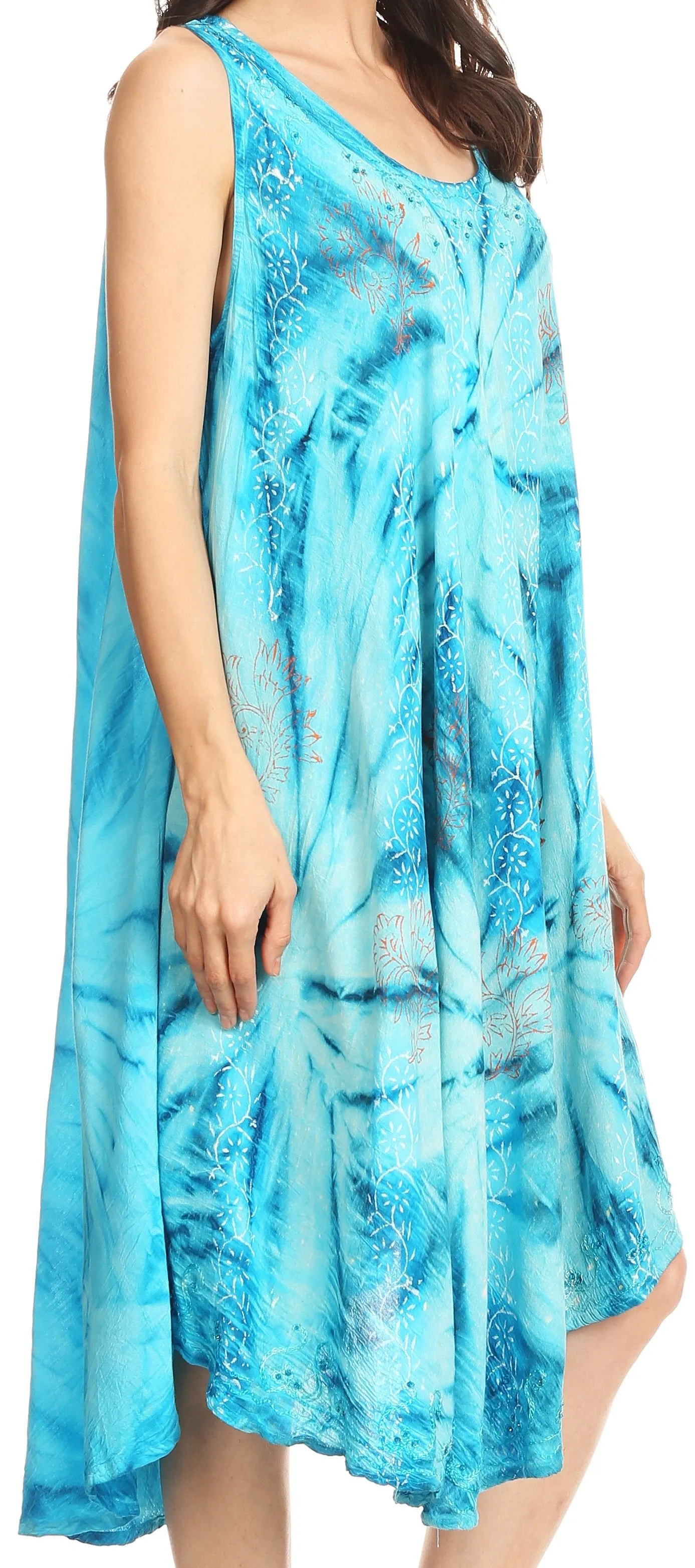 Sakkas Mariana Tie Dye Vine Print Dress / Cover Up with Sequins and Embroidery