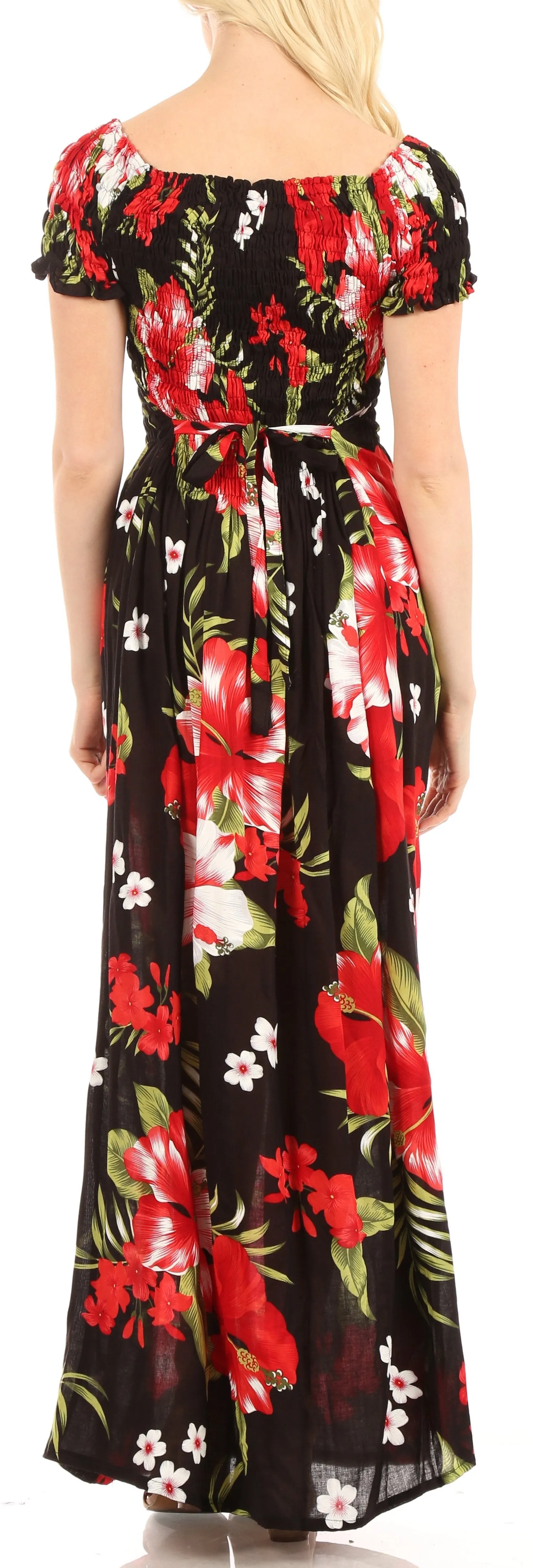 Sakkas Tulay Women's Casual Maxi Floral Print Off Shoulder Dress Short Sleeve Nice