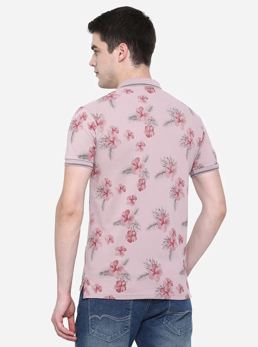 Sand Pink Printed Slim Fit Polo T-Shirt | JadeBlue