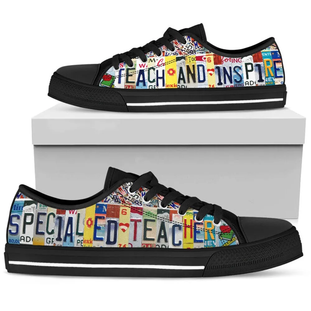 Special Ed Teacher License Plates Low Top Black Sole Shoes, Teacher Shoes, Low Top Sneakers