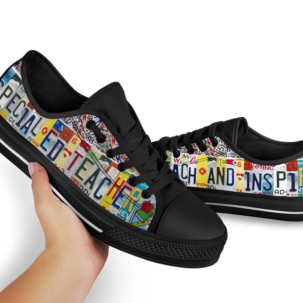 Special Ed Teacher License Plates Low Top Black Sole Shoes, Teacher Shoes, Low Top Sneakers