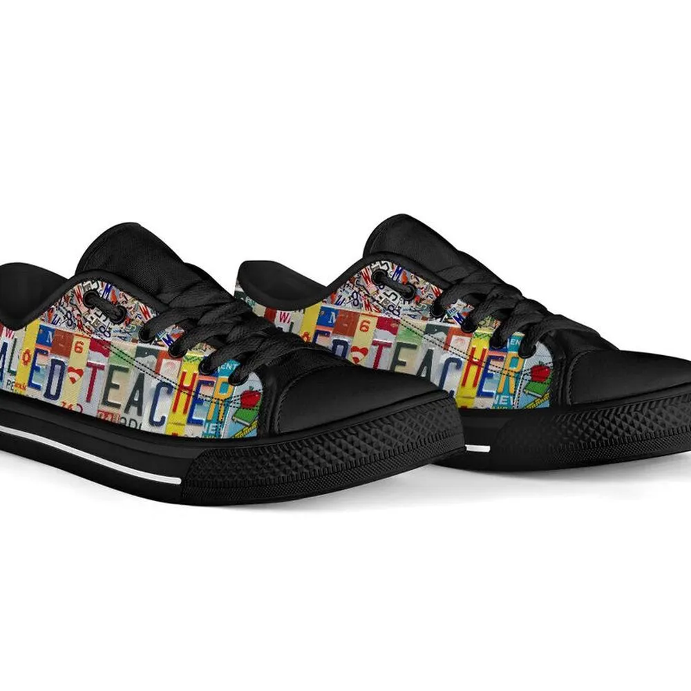 Special Ed Teacher License Plates Low Top Black Sole Shoes, Teacher Shoes, Low Top Sneakers