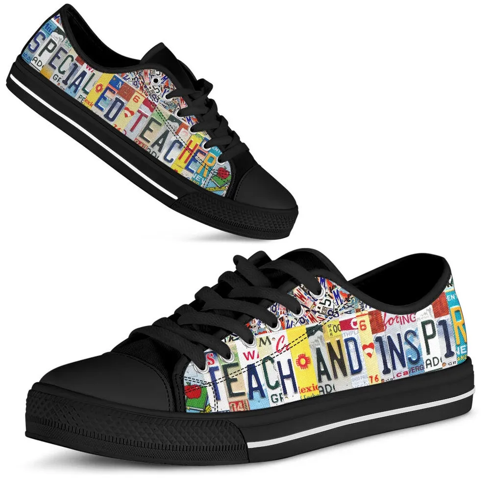 Special Ed Teacher License Plates Low Top Black Sole Shoes, Teacher Shoes, Low Top Sneakers