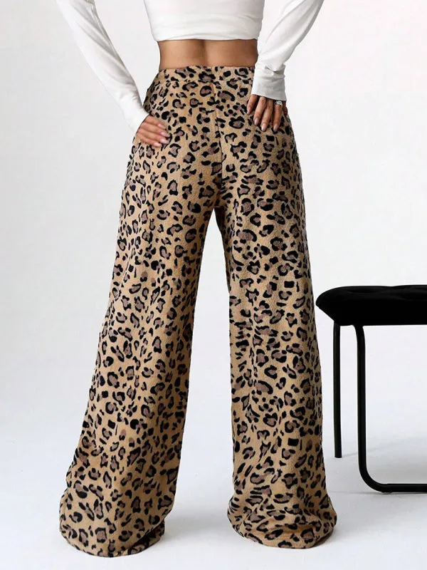 TEEK - Brown Leopard Print Lace-Up Wide-Leg Pants