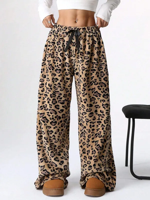 TEEK - Brown Leopard Print Lace-Up Wide-Leg Pants