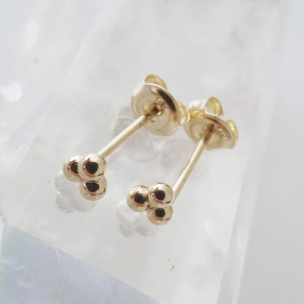 Trinity Ball Studs, 14k Gold