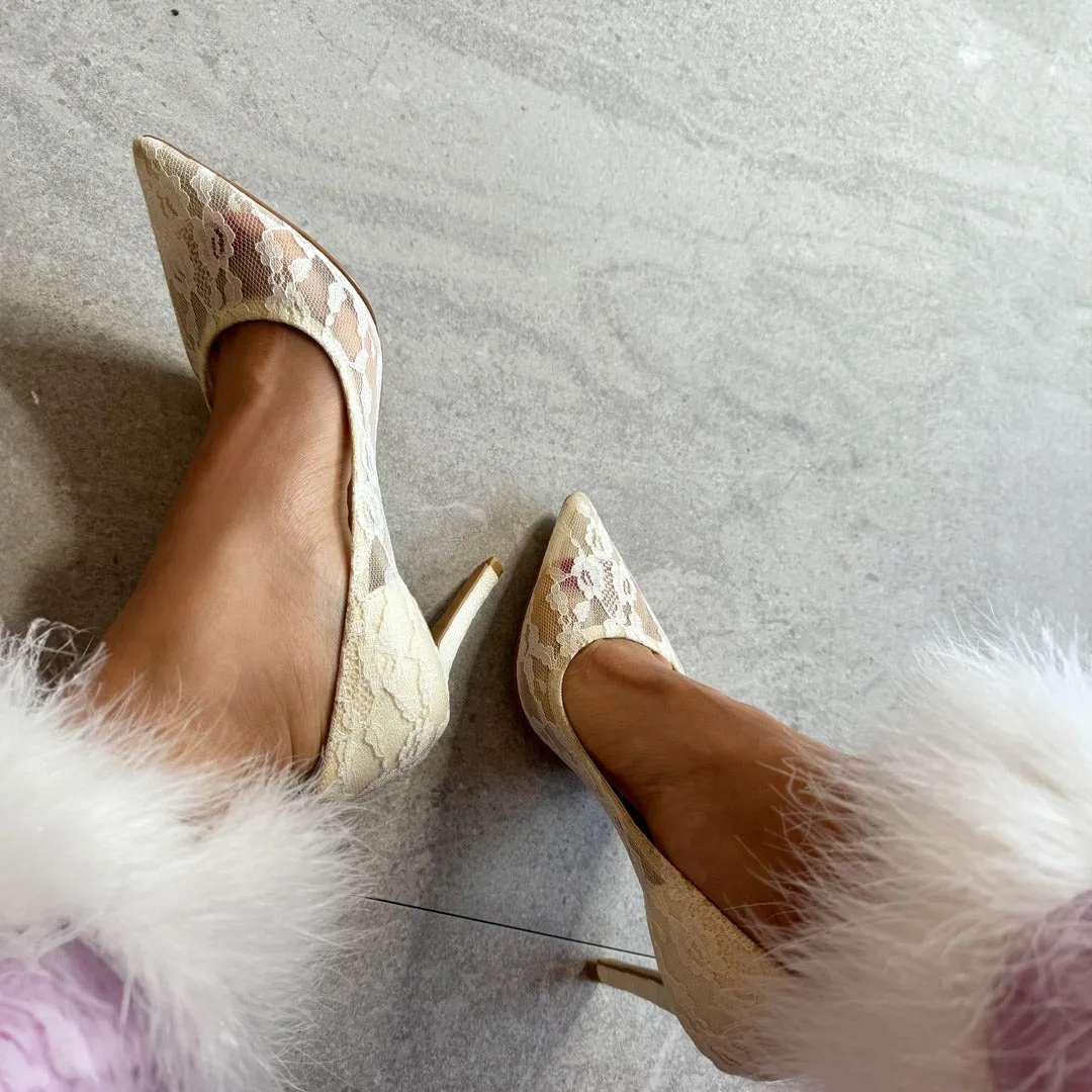 *UK size 2.5 - FREE LOVE - ivory, 9cm heels