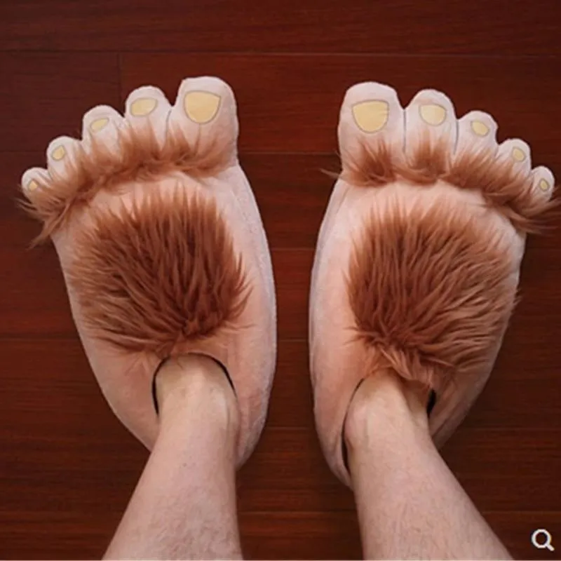 Unisex Bigfoot Creative Chunky Warm Paw Faux Fur Indoor Slippers