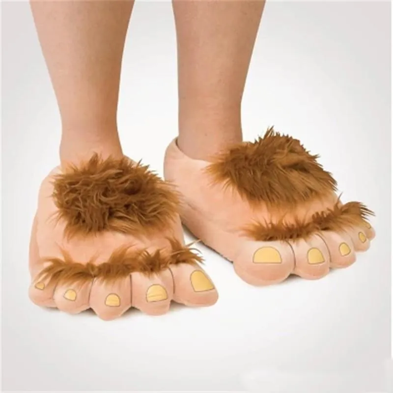 Unisex Bigfoot Creative Chunky Warm Paw Faux Fur Indoor Slippers