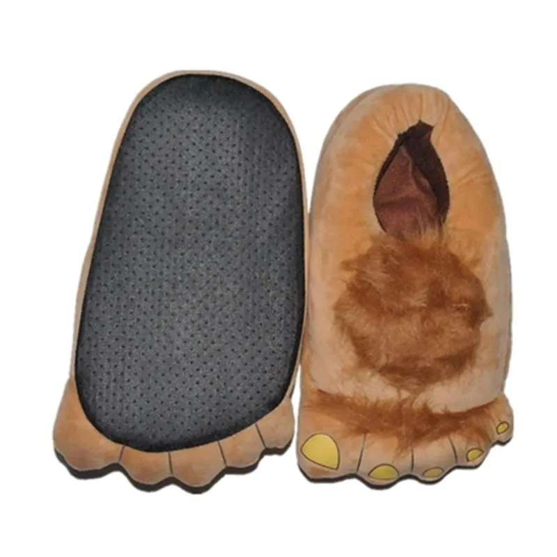 Unisex Bigfoot Creative Chunky Warm Paw Faux Fur Indoor Slippers