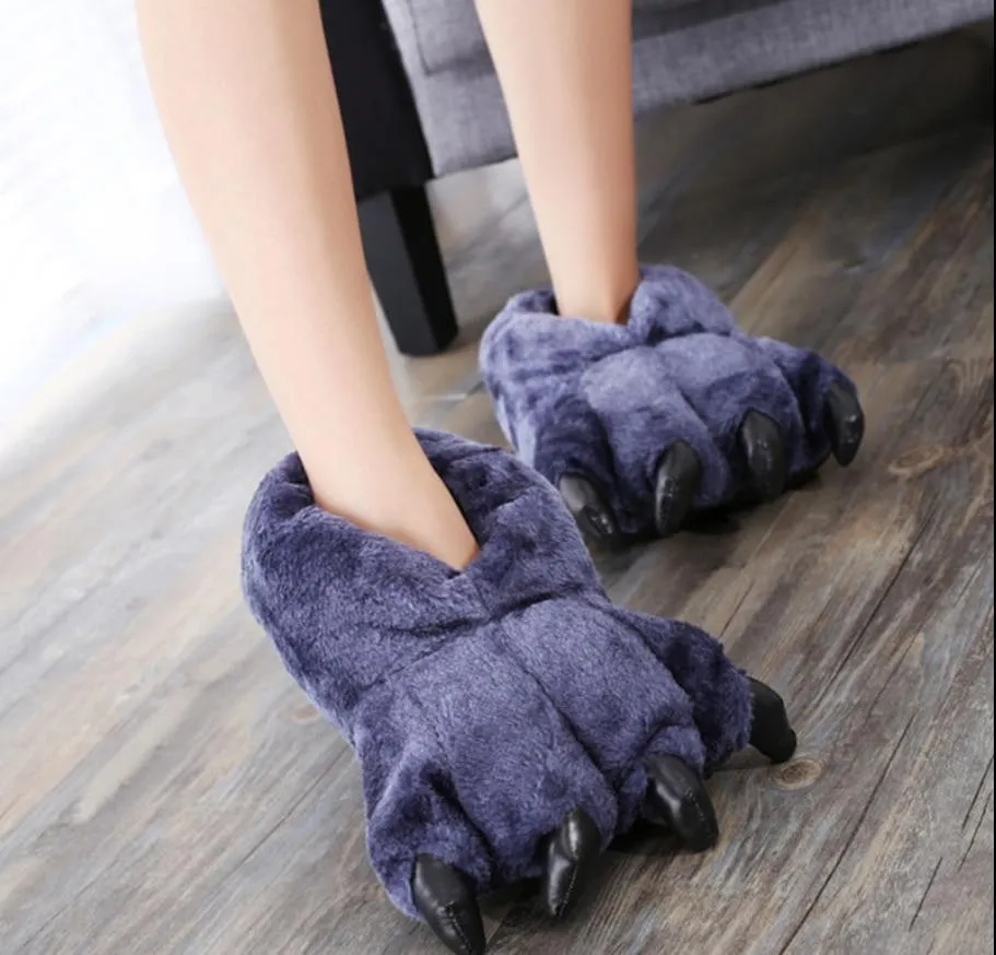 Unisex Bigfoot Creative Chunky Warm Paw Faux Fur Indoor Slippers