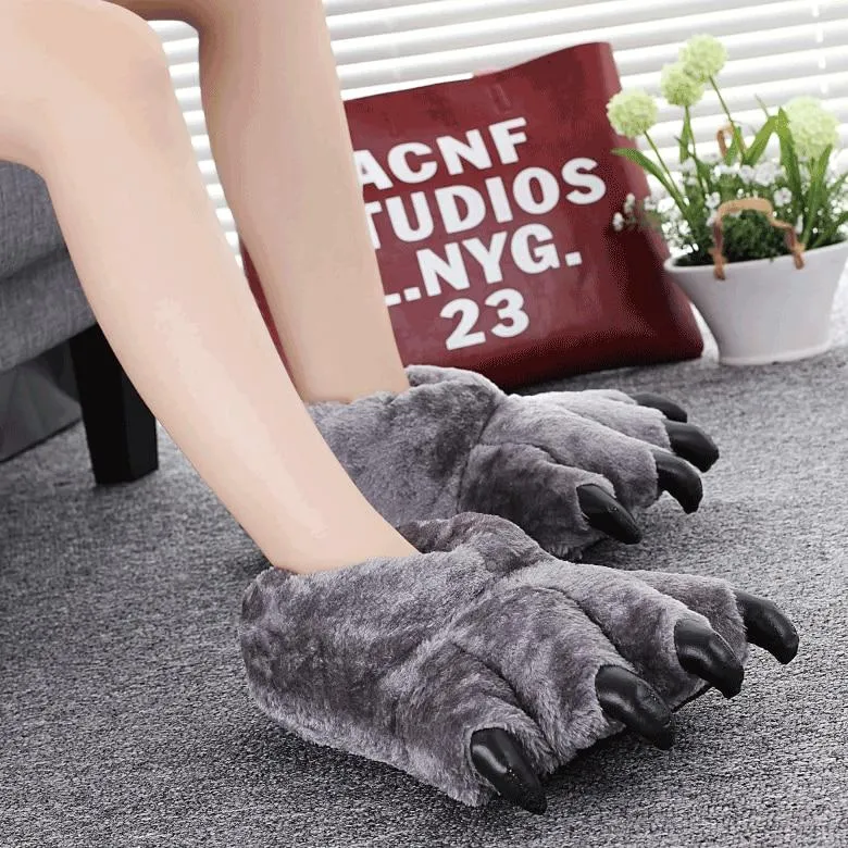 Unisex Bigfoot Creative Chunky Warm Paw Faux Fur Indoor Slippers