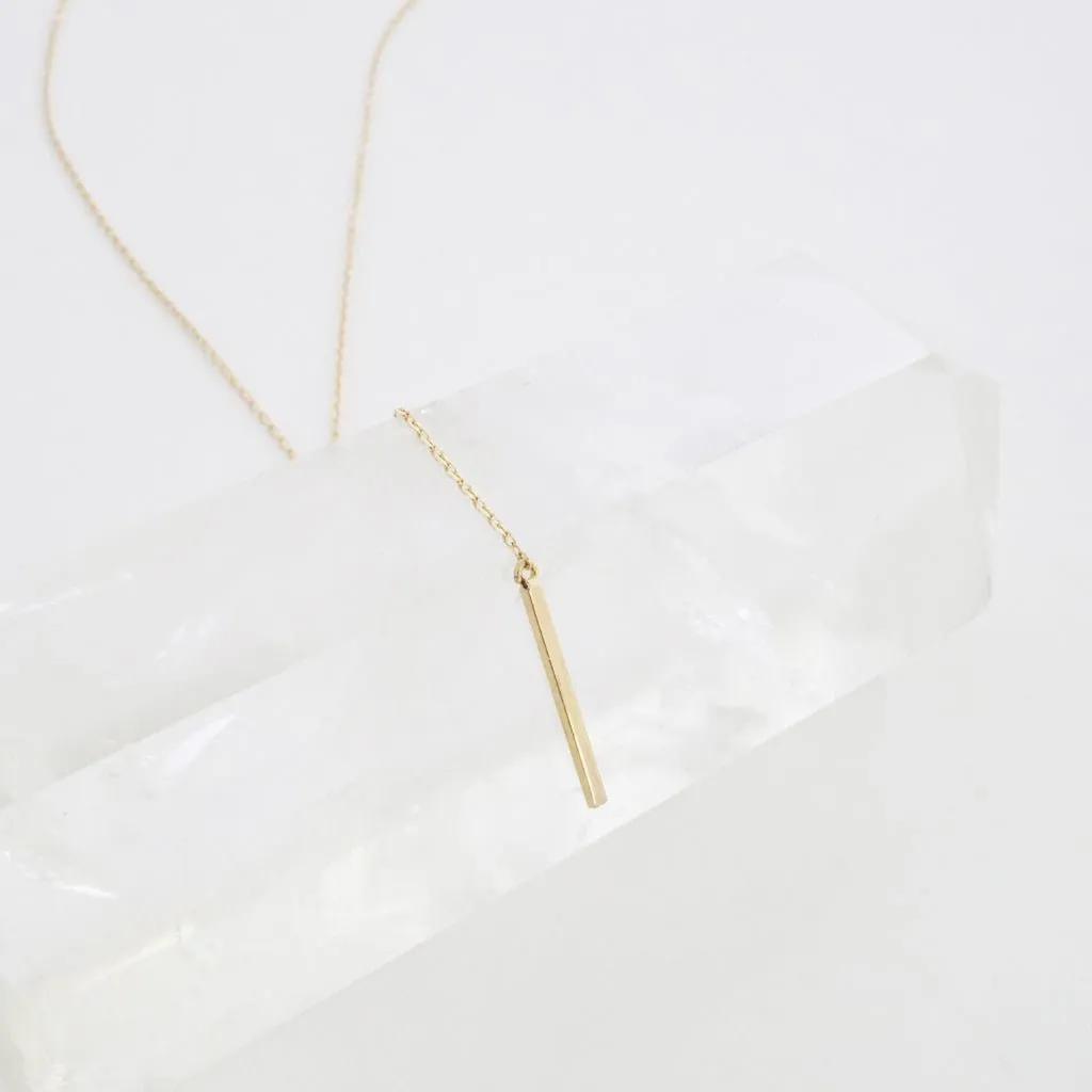 Whisper Thin Lariat Bar Necklace, 14k Gold