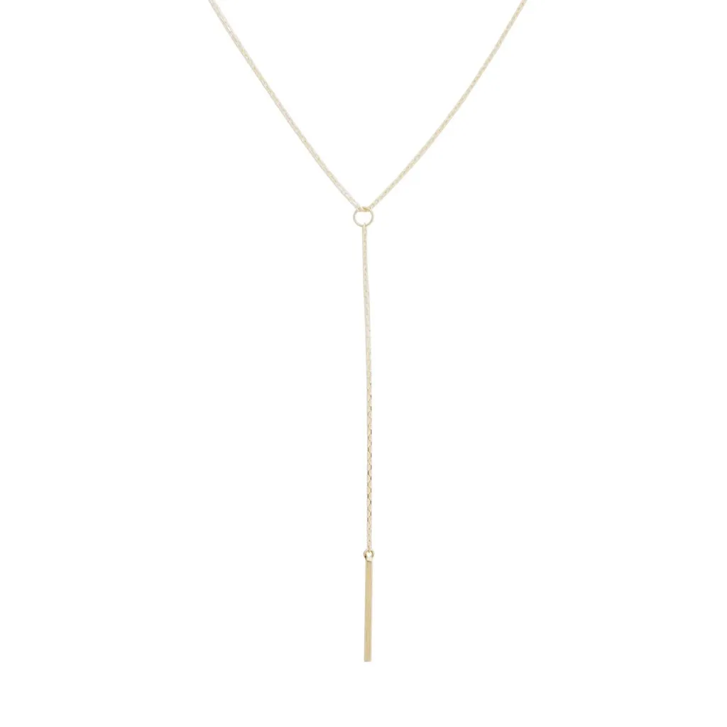 Whisper Thin Lariat Bar Necklace, 14k Gold