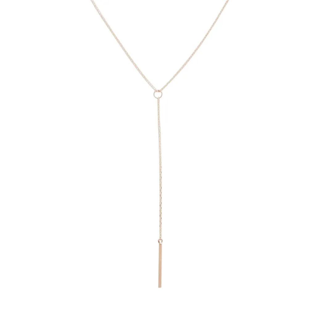 Whisper Thin Lariat Bar Necklace, 14k Gold