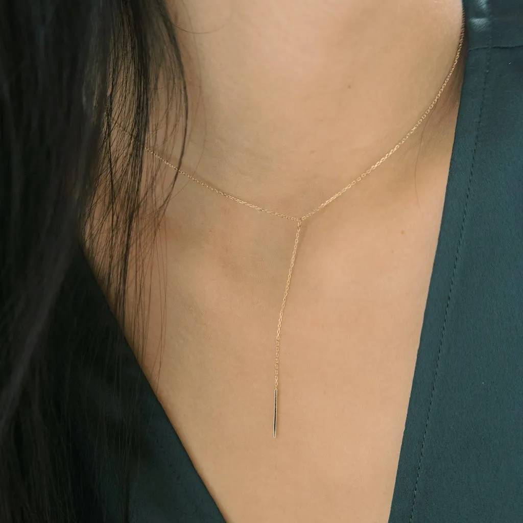 Whisper Thin Lariat Bar Necklace, 14k Gold